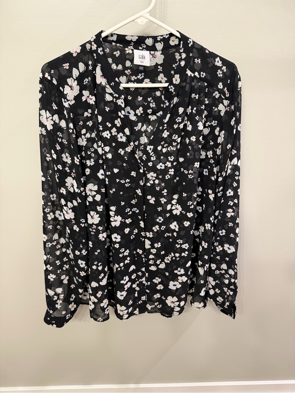 CAbi Black Floral Button Blouse